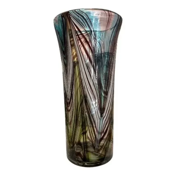 Murano Glassware Tall Brown White Blue Hand Blown Glass Vase